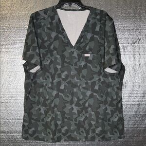 Figs Gray Camouflage V-Neck Scrub Top